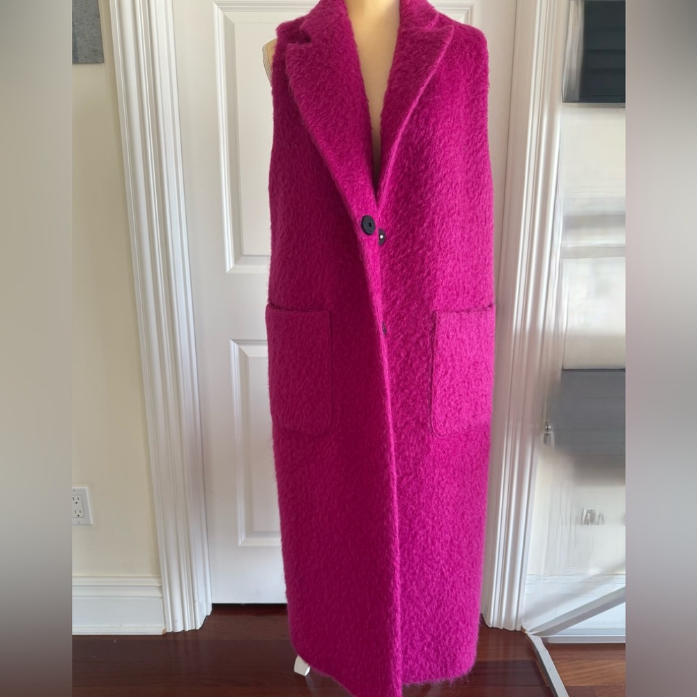Mohair Hot Pink Women's Long Coat - Picture 2 of 13